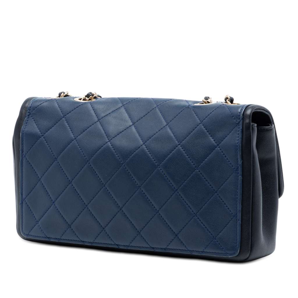 Chanel Medium Bicolor Calfskin Graphic Flap Blue Leather Good condition - Back View