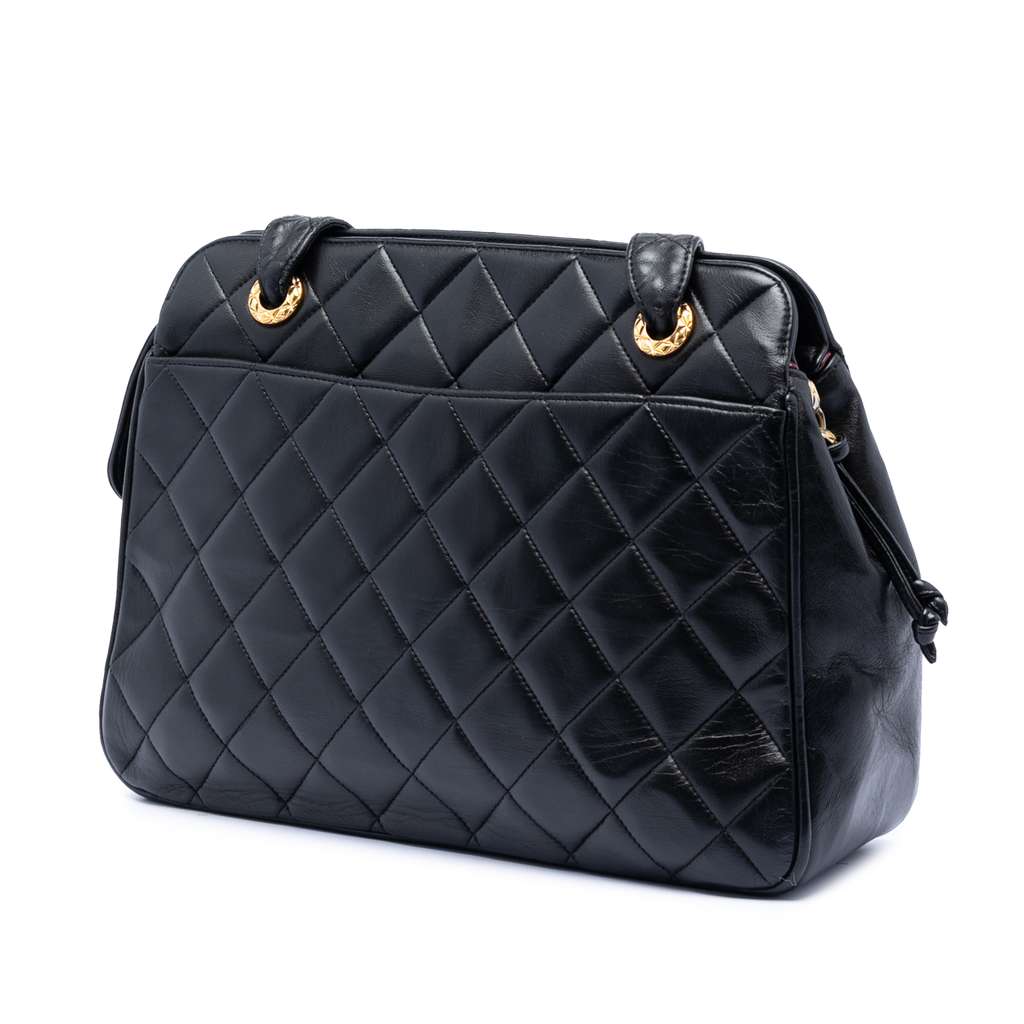 Chanel CC Quilted Lambskin Front Pocket Crossbody Black Leather Good condition - Back View
