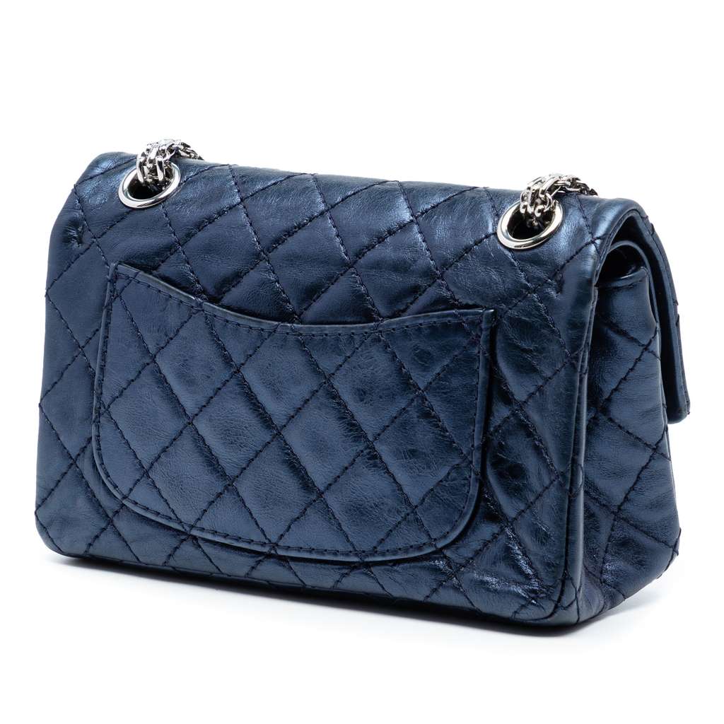 Chanel Metallic Aged Calfskin Reissue 2.55 Double Flap 224 Blue Leather Good condition - Back View