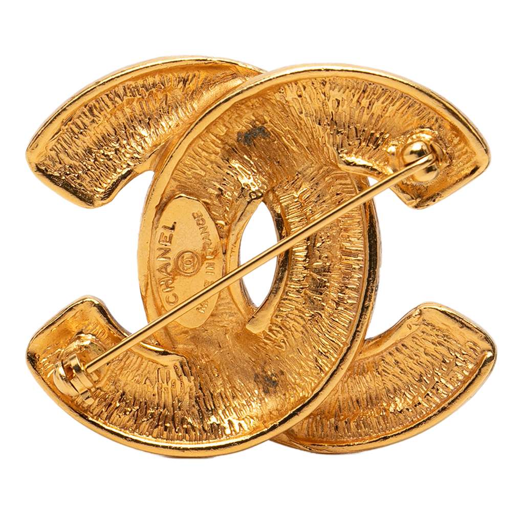 Chanel Gold Plated CC Quilted Brooch Gold Metal Good condition - Back View