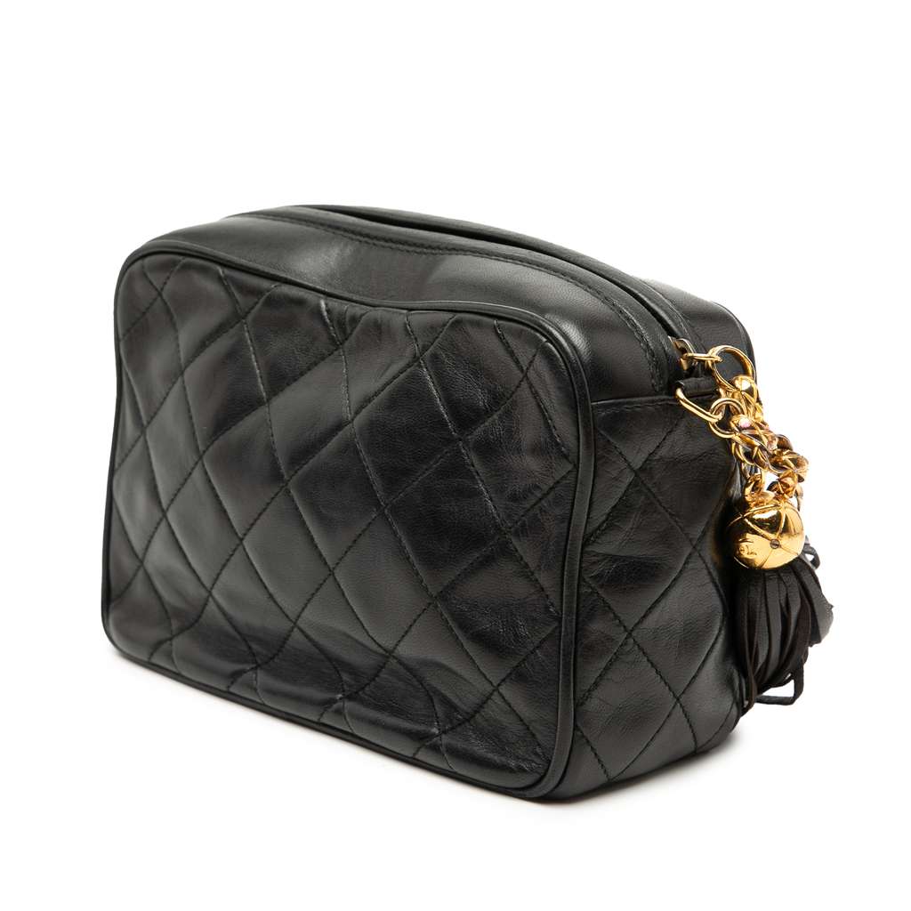 Chanel Mini CC Quilted Lambskin Tassel Camera Bag Black Leather Good condition - Back View