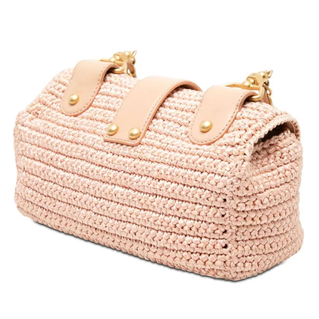 Chanel CC Woven Raffia Flap Pink Very good - Back View