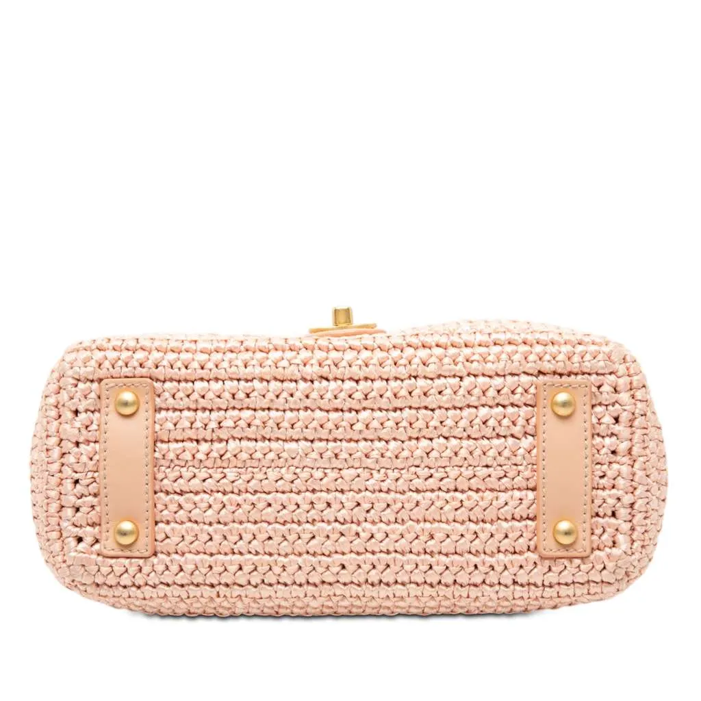 Chanel CC Woven Raffia Flap Pink Very good - Inside View