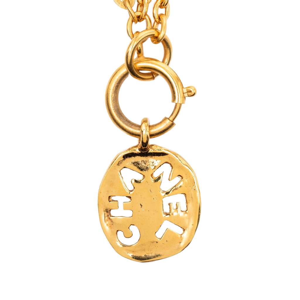Chanel Gold Plated Cut Out Logo Pendant Necklace Gold Metal Good condition - Model View