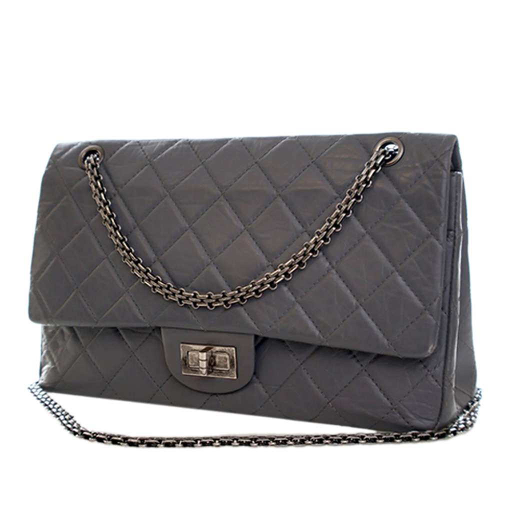 Chanel Quilted Aged Calfskin Reissue 2.55 Double Flap 227 Grey Leather Good condition - Back View