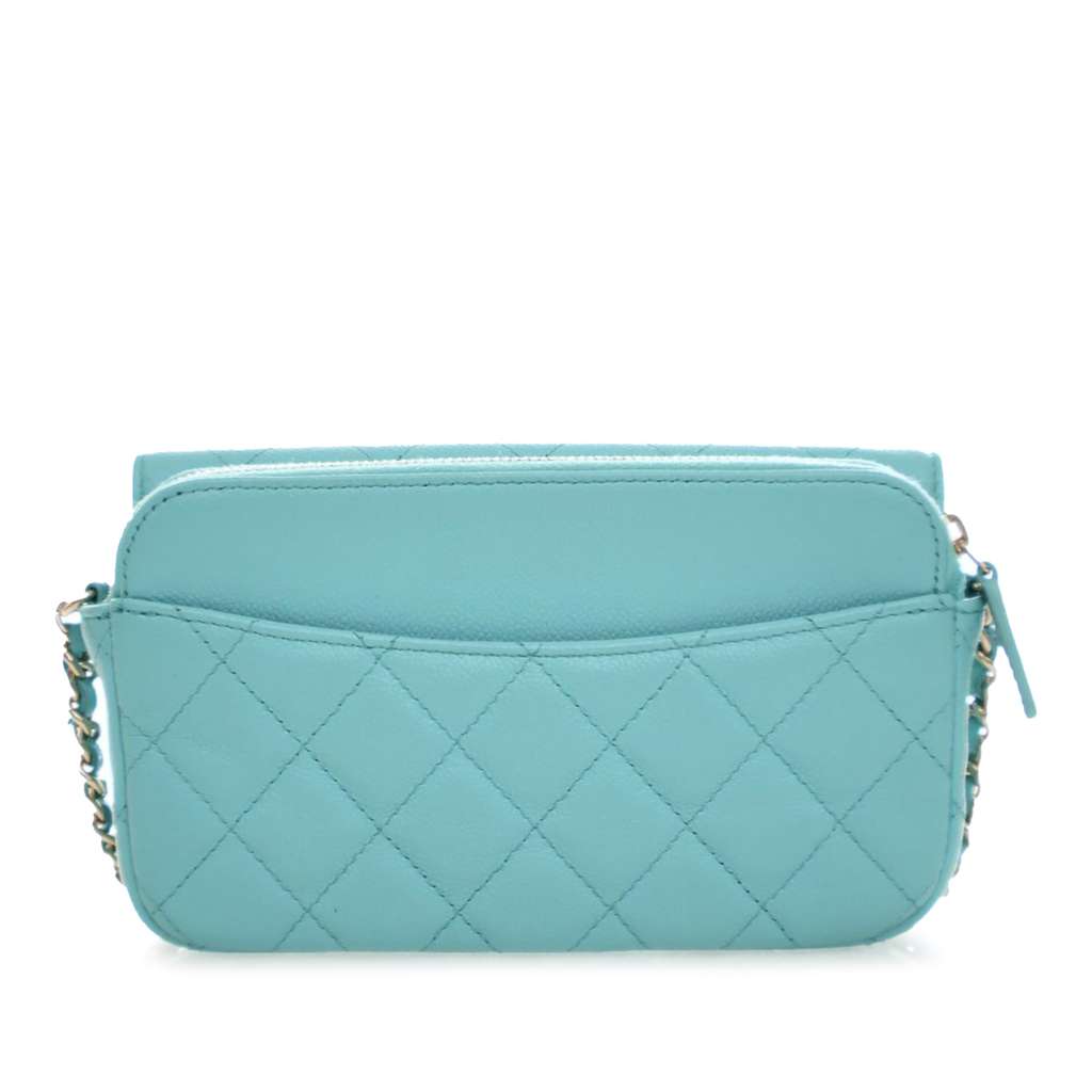 Chanel CC Quilted Caviar Flap Phone Holder Wallet on Chain Blue Leather Good condition - Back View