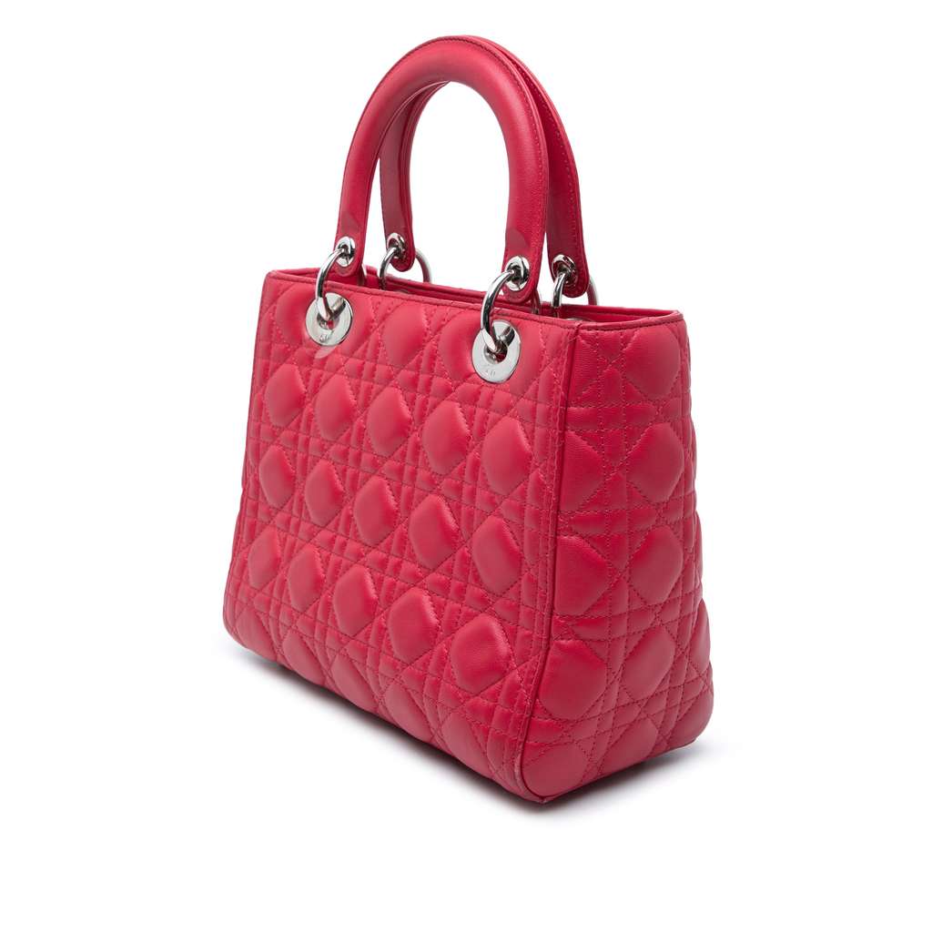 Dior Medium Lambskin Cannage Lady Dior Red Leather Good condition - Back View