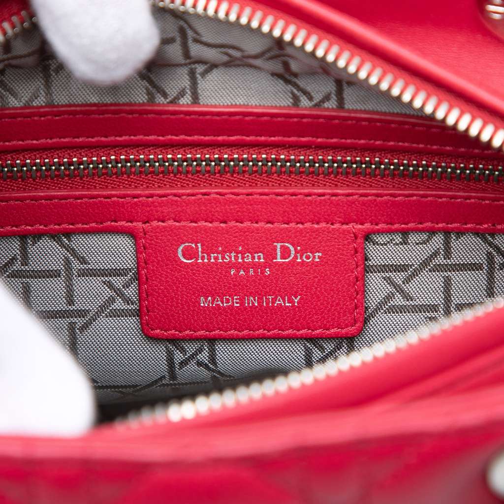 Dior Medium Lambskin Cannage Lady Dior Red Leather Good condition - Box View