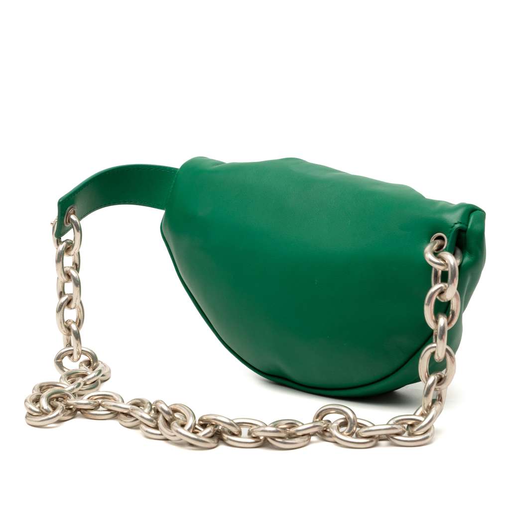 Bottega Veneta Lambskin Belt Chain Pouch Green Leather Good condition - Back View