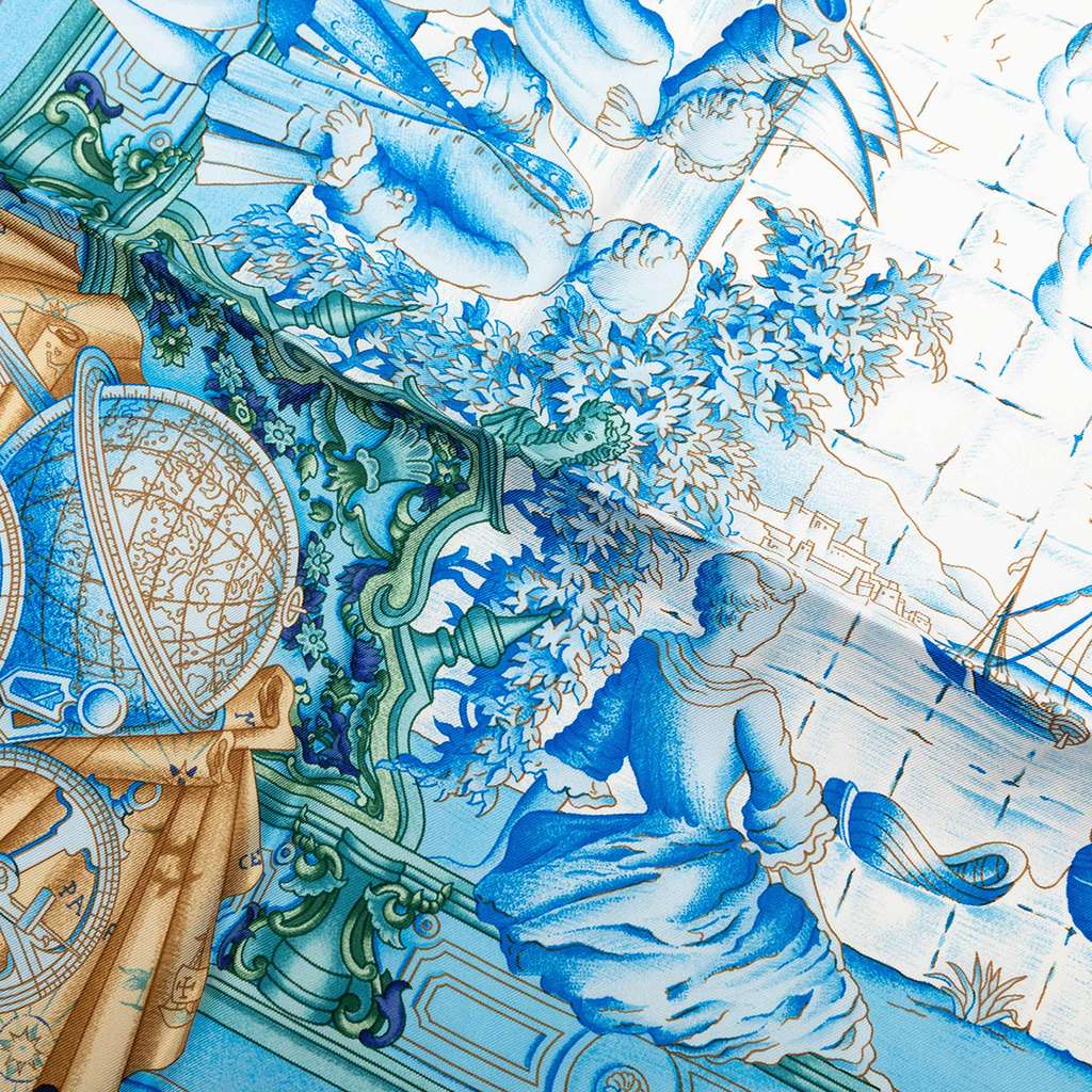 Hermès Azulejos Silk Scarf Blue Silk Very good condition - Model View