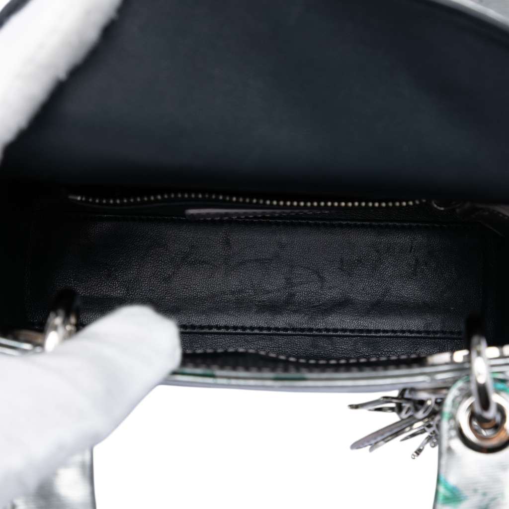 Dior Mini Metallic Lambskin Floral Printed Lady Dior Silver Leather Good condition - Model View