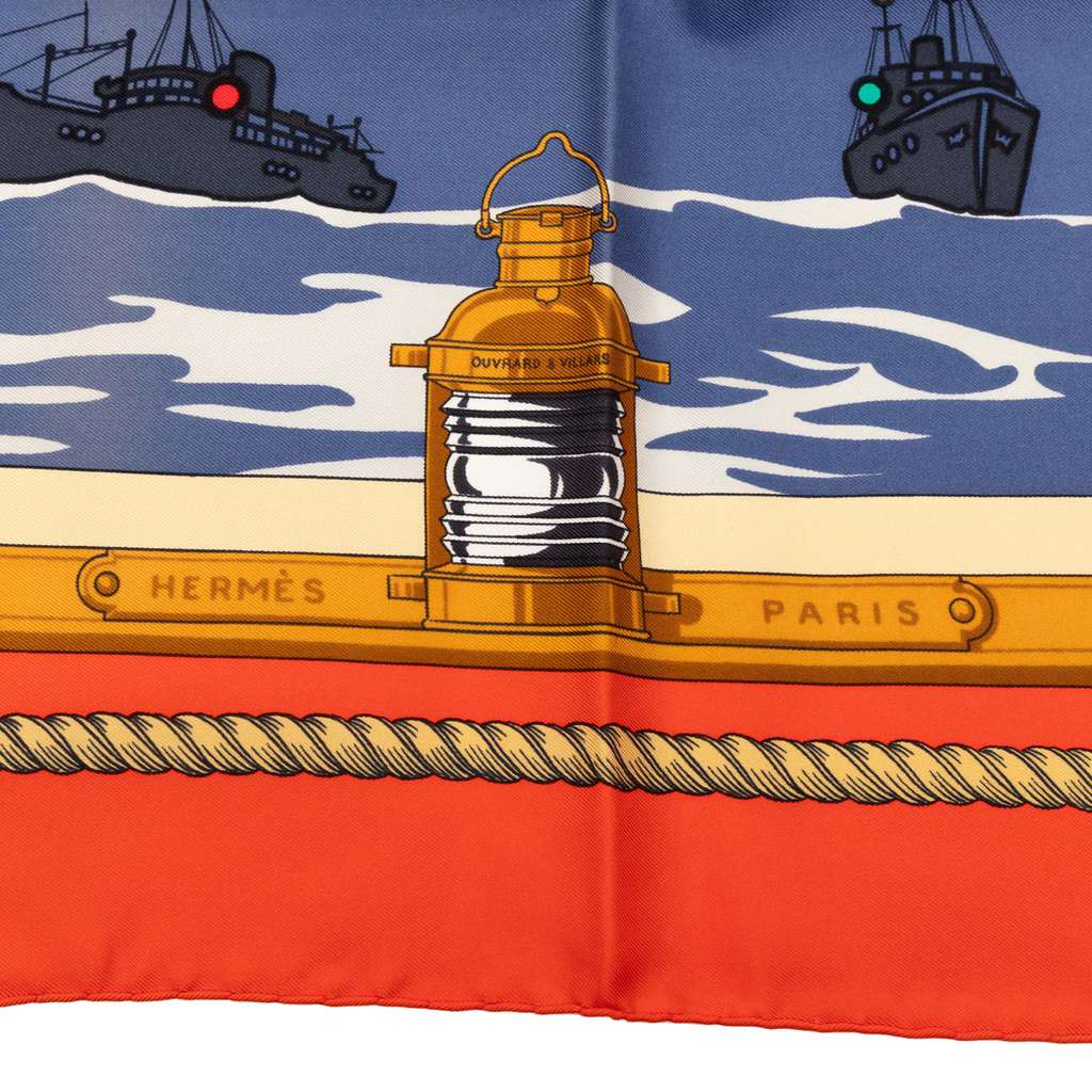 Hermès Feux de Route Silk Scarf 90 White Silk Good condition - Inside View