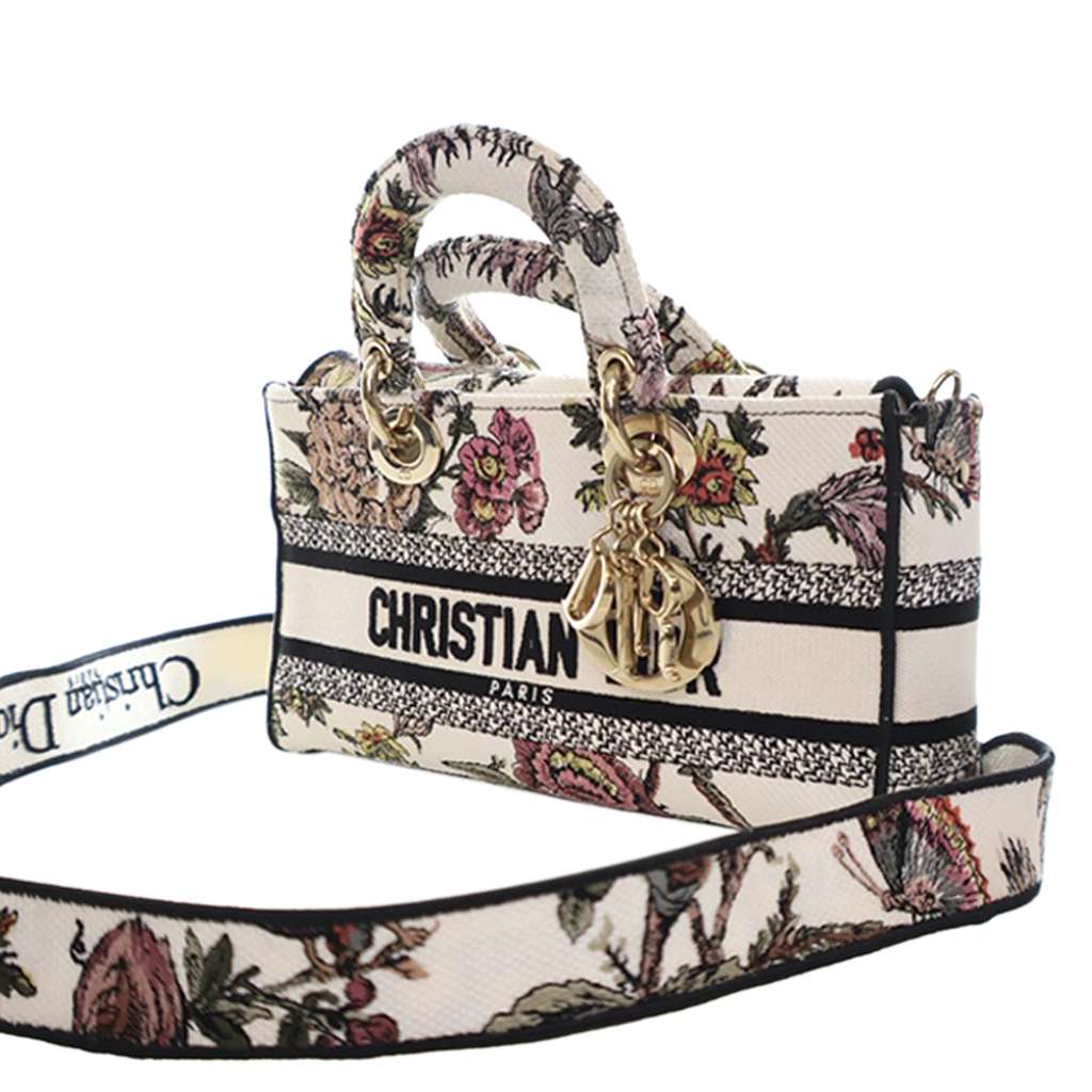 Dior Medium Embroidered Floral Canvas Lady D Joy White Canvas Good condition - Back View