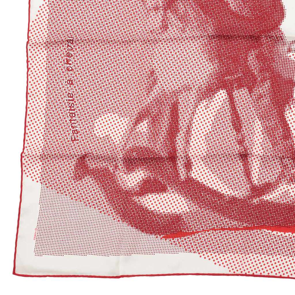 Hermès Fantaisie a Cheval Silk Scarf 70 Red Silk Good condition - Box View