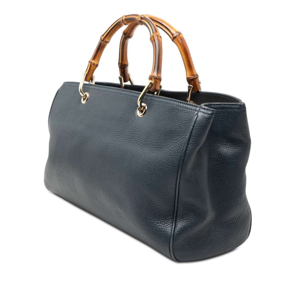 Gucci Medium Calfskin Bamboo Shopper Satchel Blue Leather Good condition - Back View