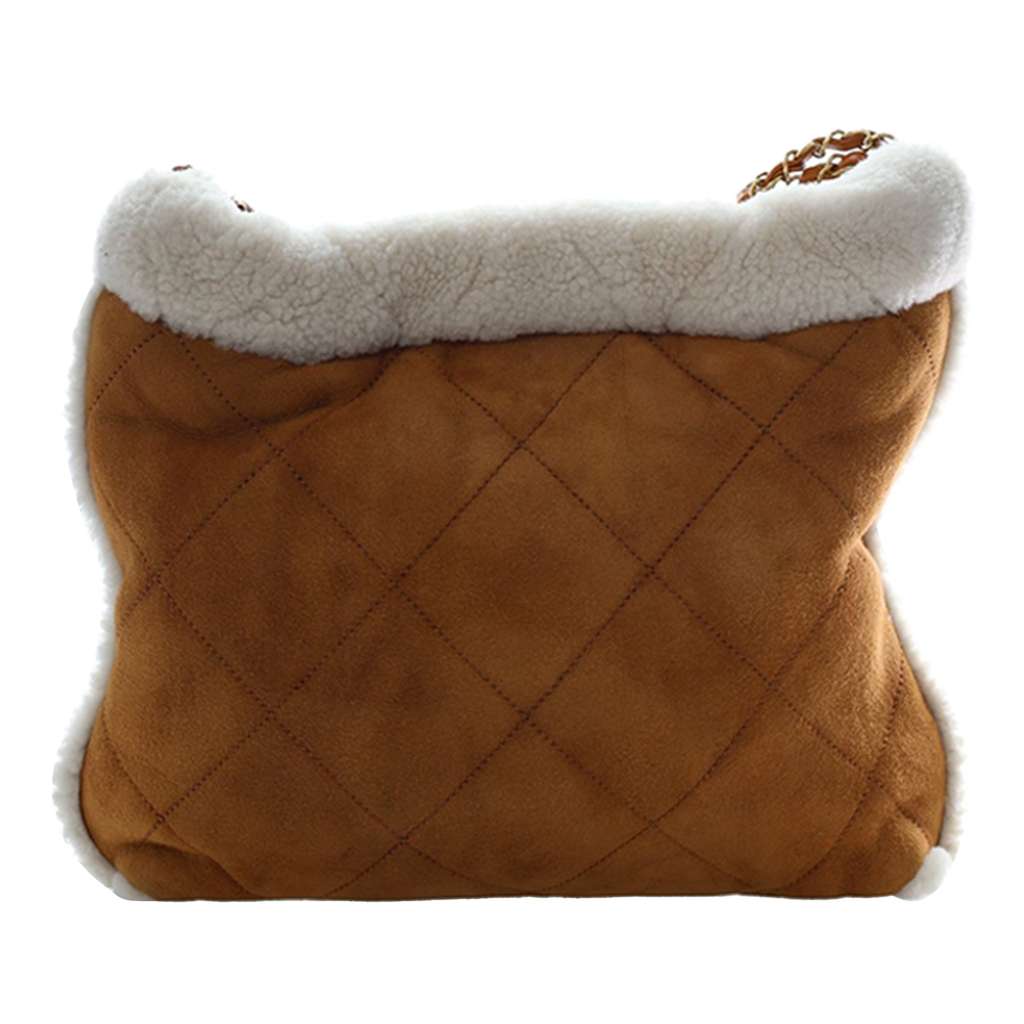 Chanel Large Quilted Suede 22 Hobo with Shearling Trim Brown Leather Good condition - Model View