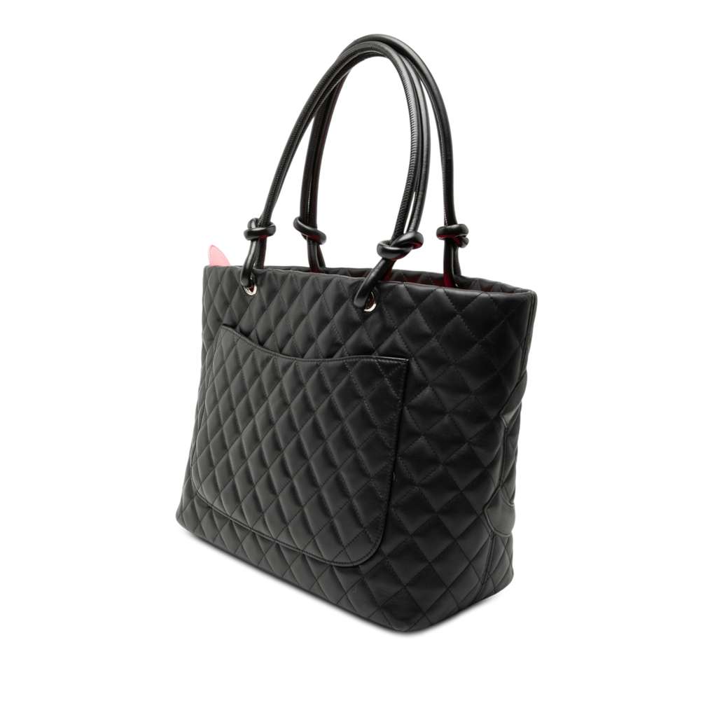 Chanel Large Quilted Calfskin Cambon Ligne Tote Black Leather Good condition - Back View