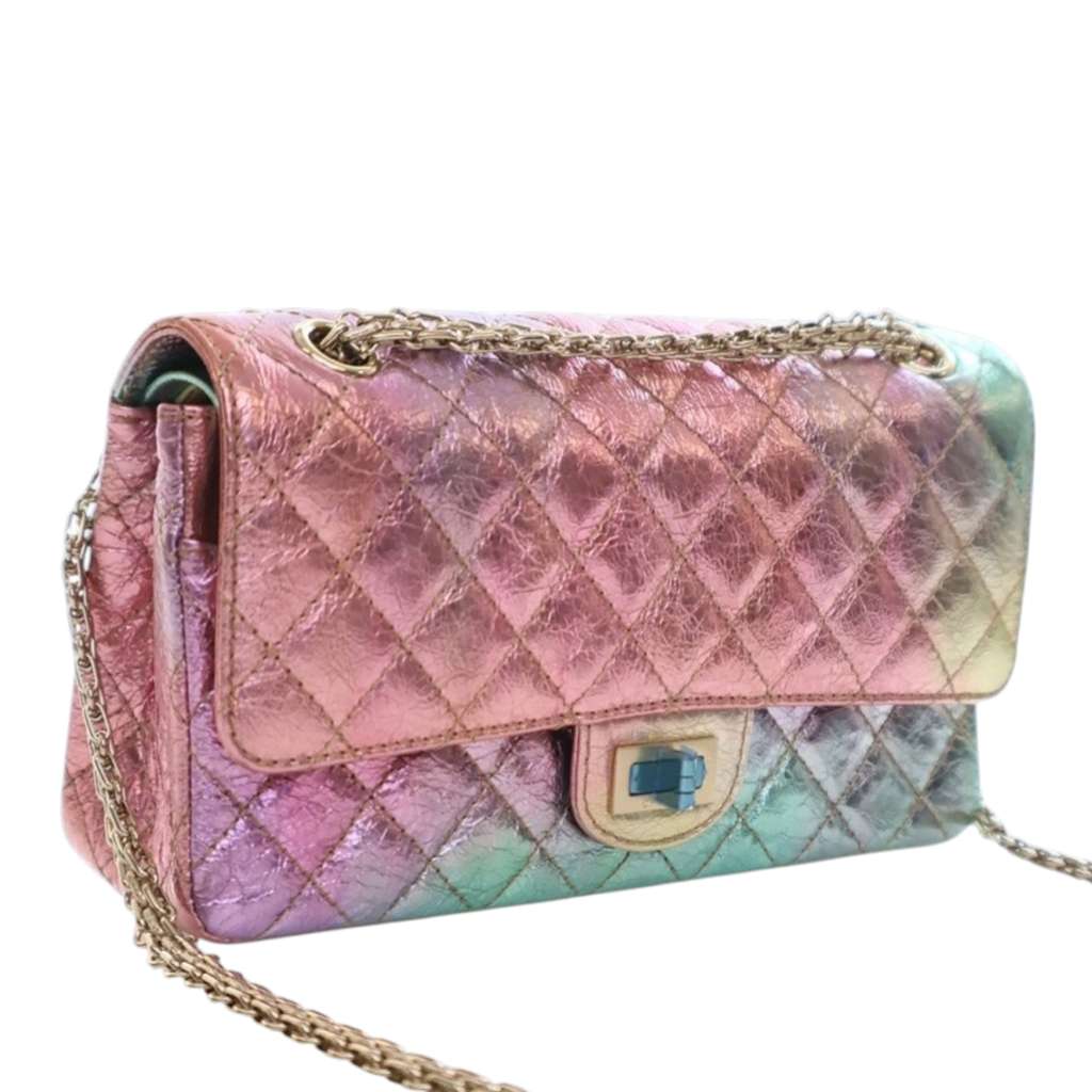 Chanel Rainbow Metallic Quilted Goatskin Reissue 2.55 Double Flap Pink Leather Very good condition - Back View