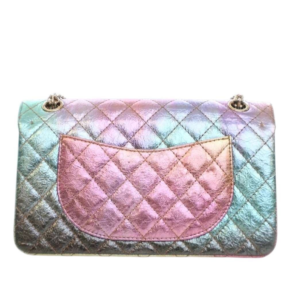 Chanel Rainbow Metallic Quilted Goatskin Reissue 2.55 Double Flap Pink Leather Very good condition - Model View