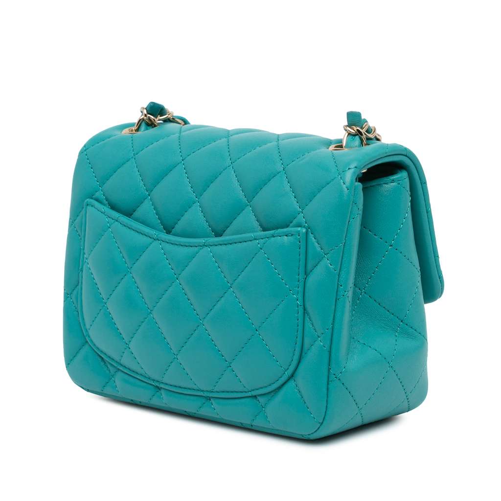 Chanel Mini Square Classic Lambskin Single Flap Blue Leather Good condition - Back View
