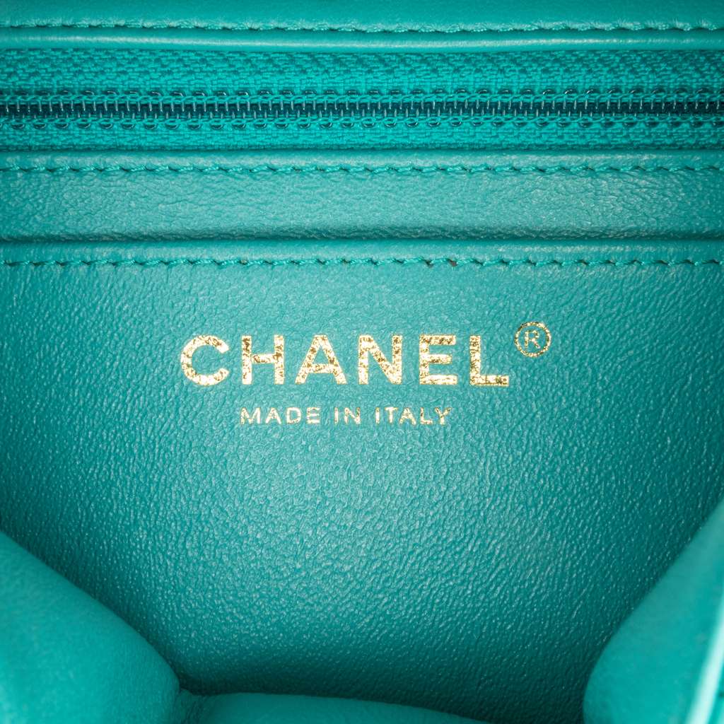 Chanel Mini Square Classic Lambskin Single Flap Blue Leather Good condition - Box View