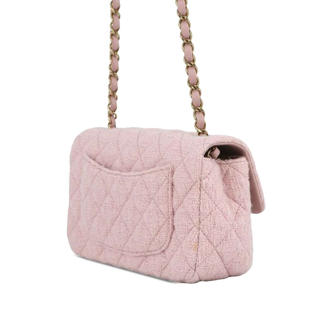 Chanel Mini Classic Rectangular Tweed Single Flap Pink Tweed Good condition - Back View