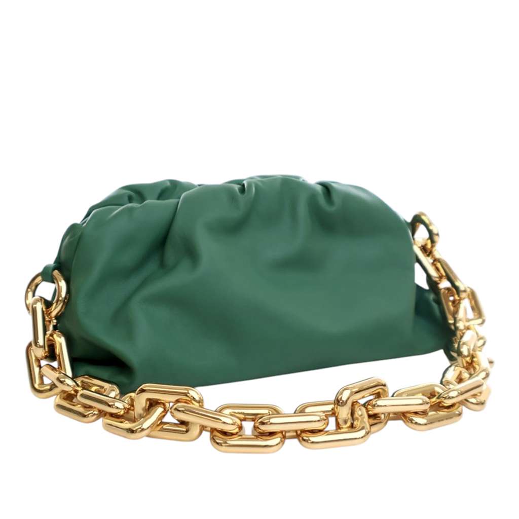 Bottega Veneta Lambskin Chain Pouch Green Leather Good condition - Back View