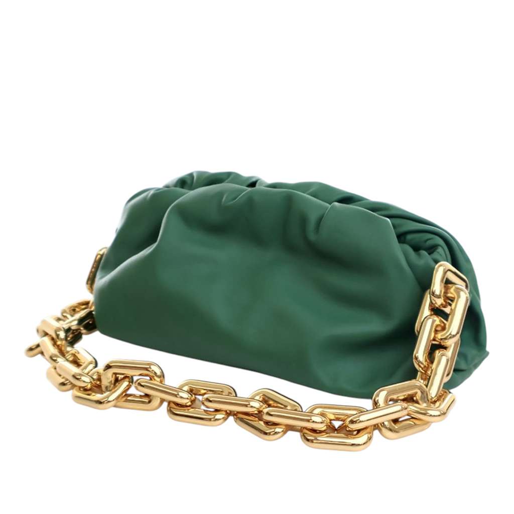 Bottega Veneta Lambskin Chain Pouch Green Leather Good condition - Inside View