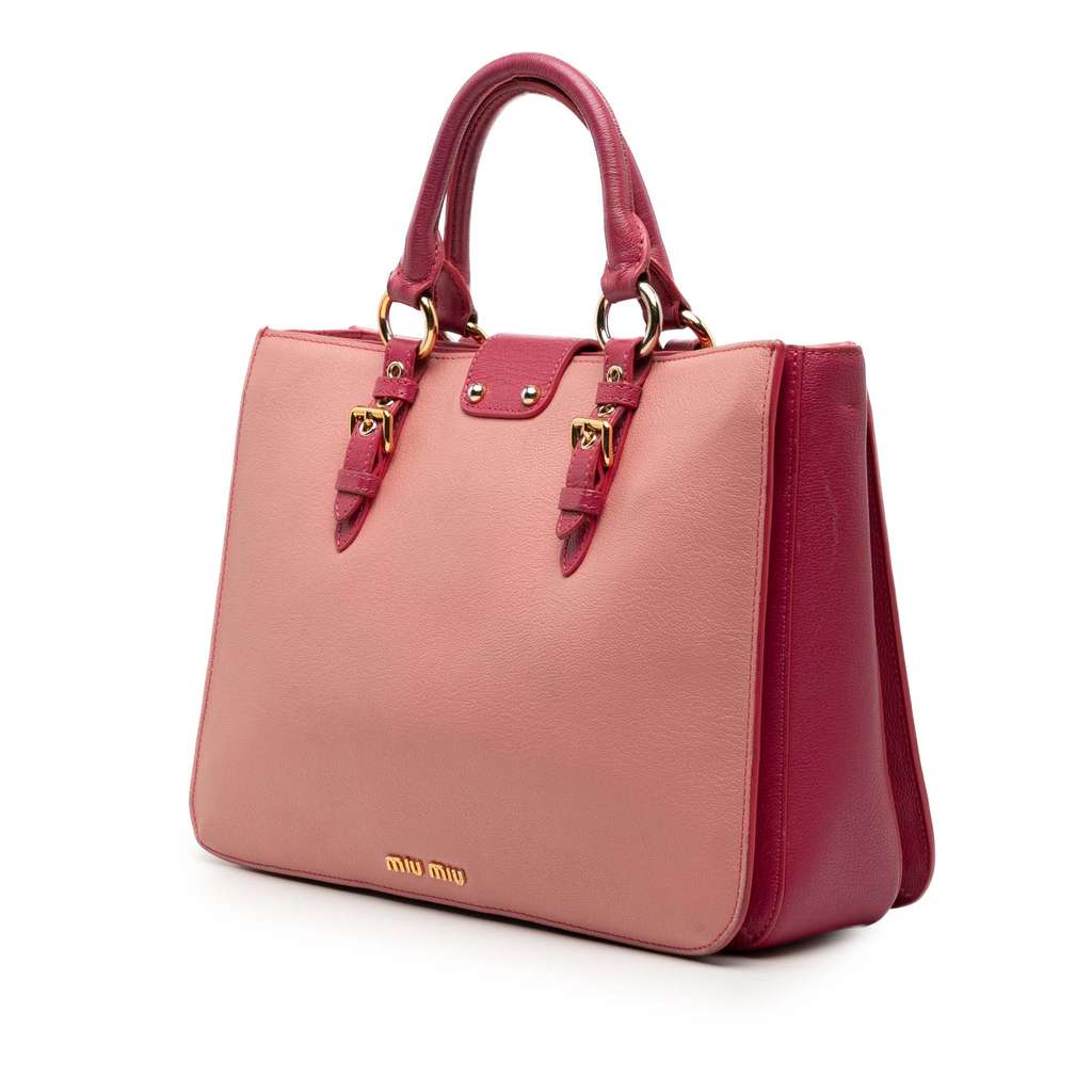 Miu Miu Bicolor Madras Leather Convertible Lock Tote Pink Leather Good condition - Back View