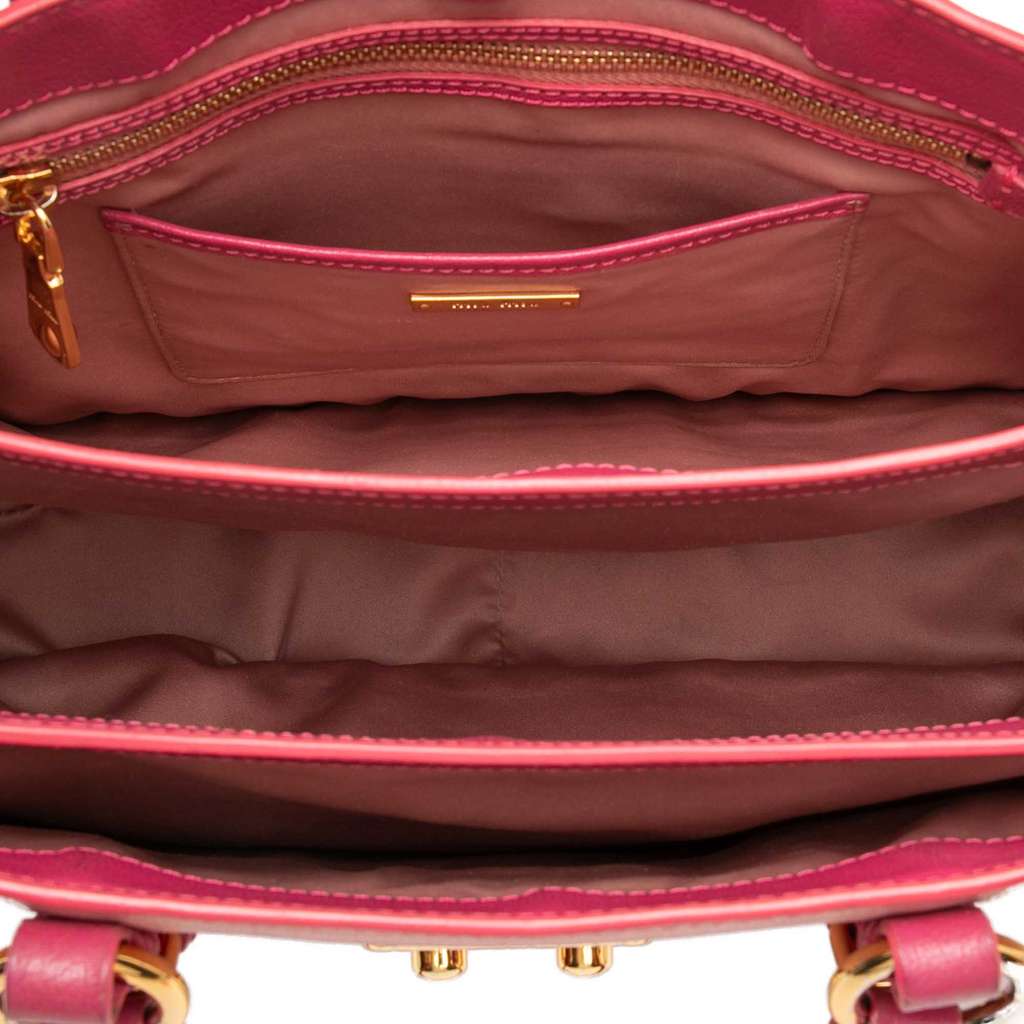 Miu Miu Bicolor Madras Leather Convertible Lock Tote Pink Leather Good condition - Model View