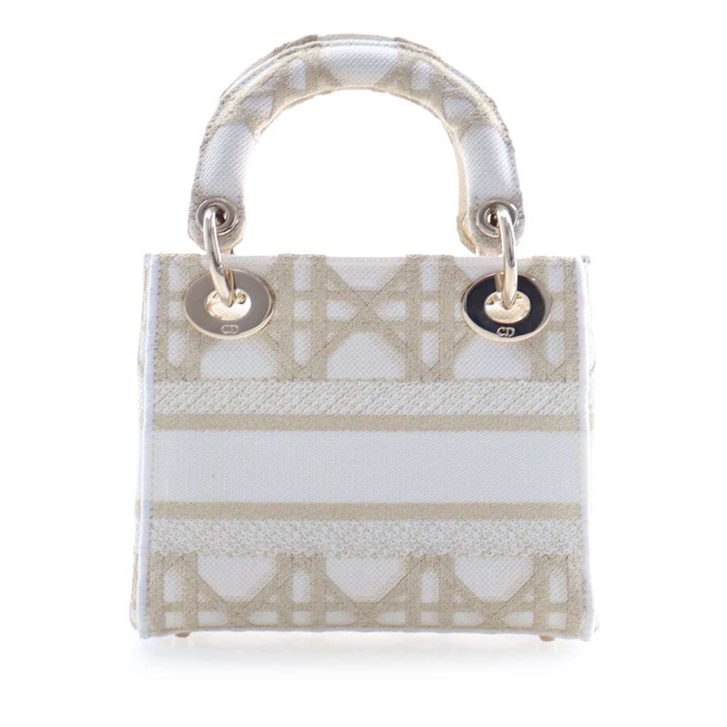 Dior Mini Embroidered Canvas Cannage Lady D Lite White Canvas Good condition - Back View