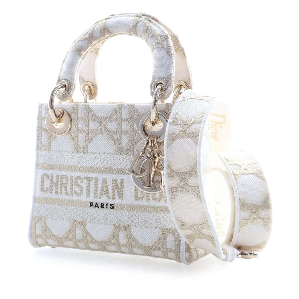 Dior Mini Embroidered Canvas Cannage Lady D Lite White Canvas Good condition - Inside View