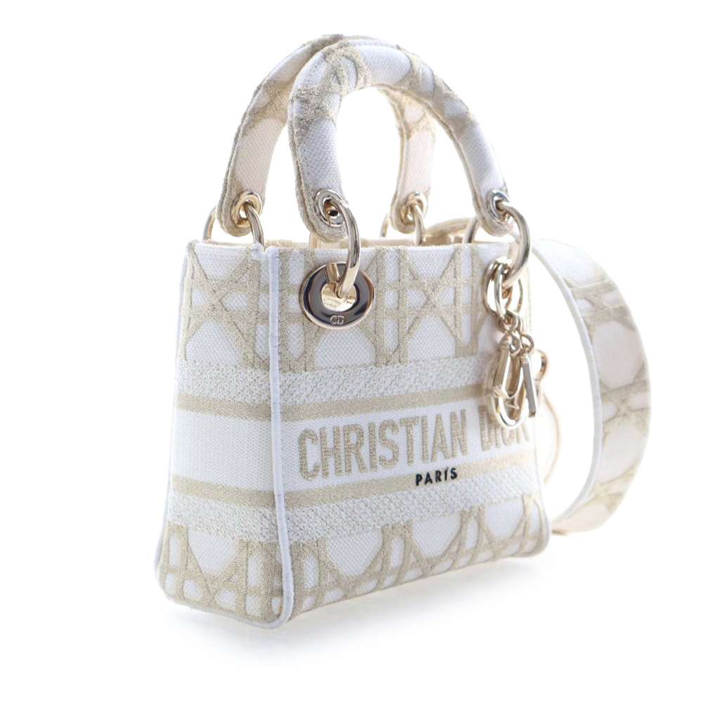 Dior Mini Embroidered Canvas Cannage Lady D Lite White Canvas Good condition - Model View