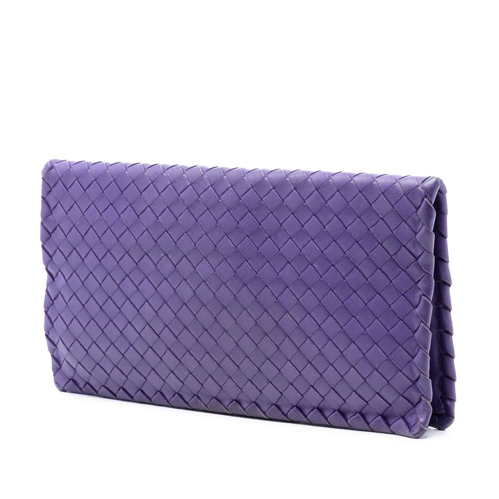 Bottega Veneta Nappa Intrecciato Turn Lock Clutch Purple Leather Good condition - Back View