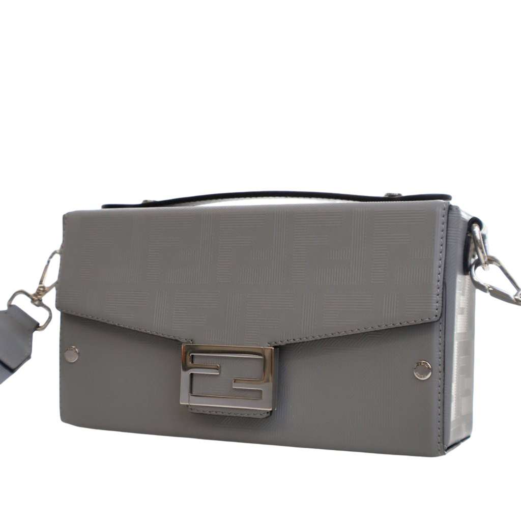 Fendi Zucca Calfskin Soft Trunk Baguette Satchel Grey Leather Good condition - Back View