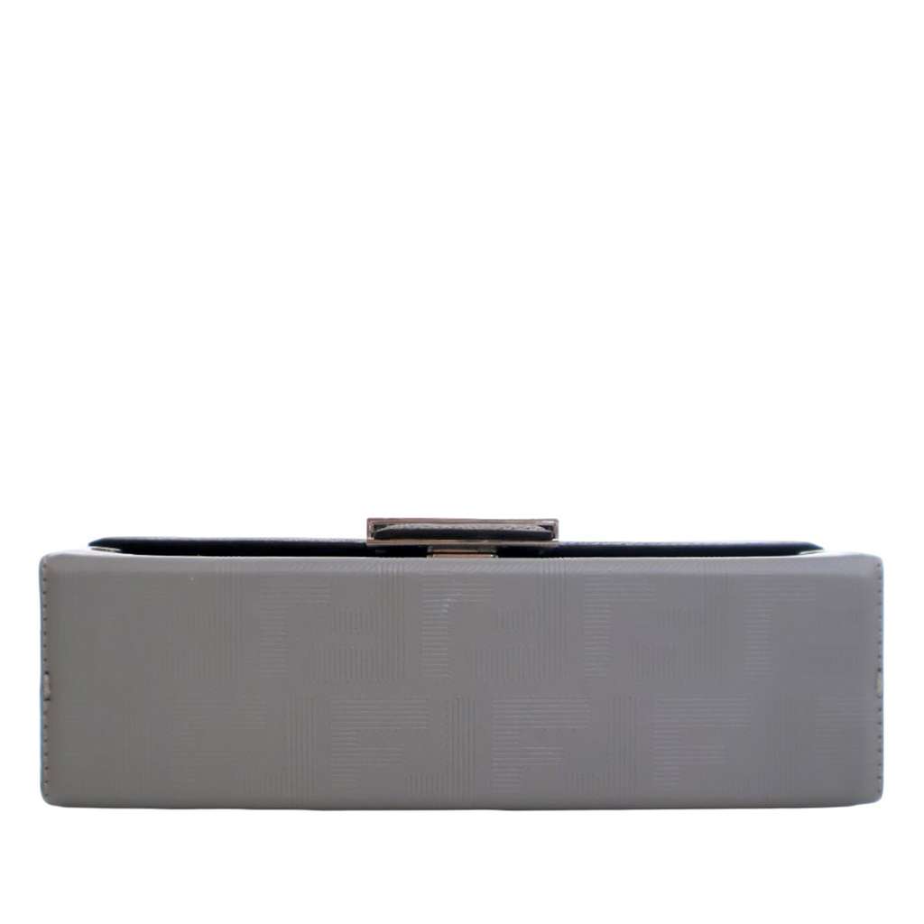 Fendi Zucca Calfskin Soft Trunk Baguette Satchel Grey Leather Good condition - Box View