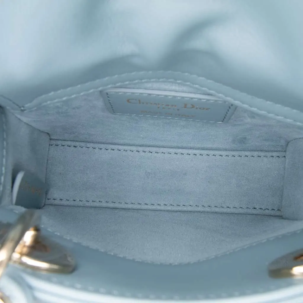 Dior Micro Leather Sequined and Beaded Embellishment Lady Dior Blue Leather Good - Model View