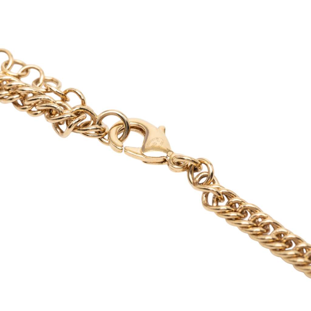 Chanel Gold Plated Leather and Rhinestone CC Perfume Bottle Pendant Necklace Gold Metal Good condition - Model View