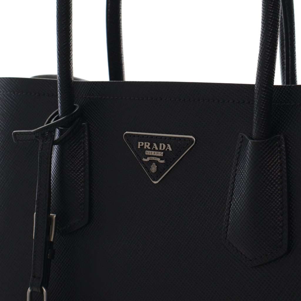 Prada Medium Saffiano Cuir Double Satchel Black Leather Good condition - Box View
