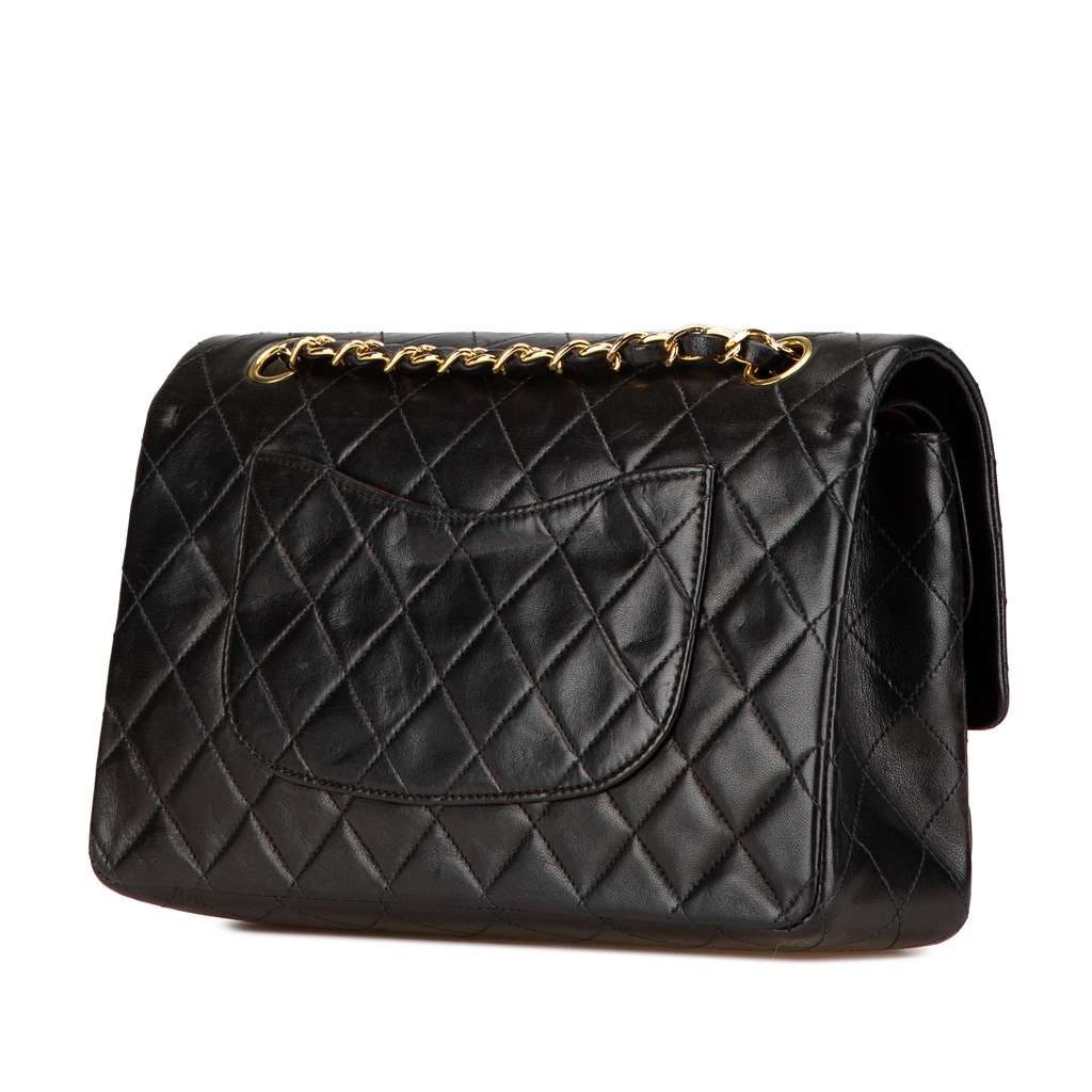 Chanel Medium Classic Lambskin Double Flap Black Leather Good condition - Back View