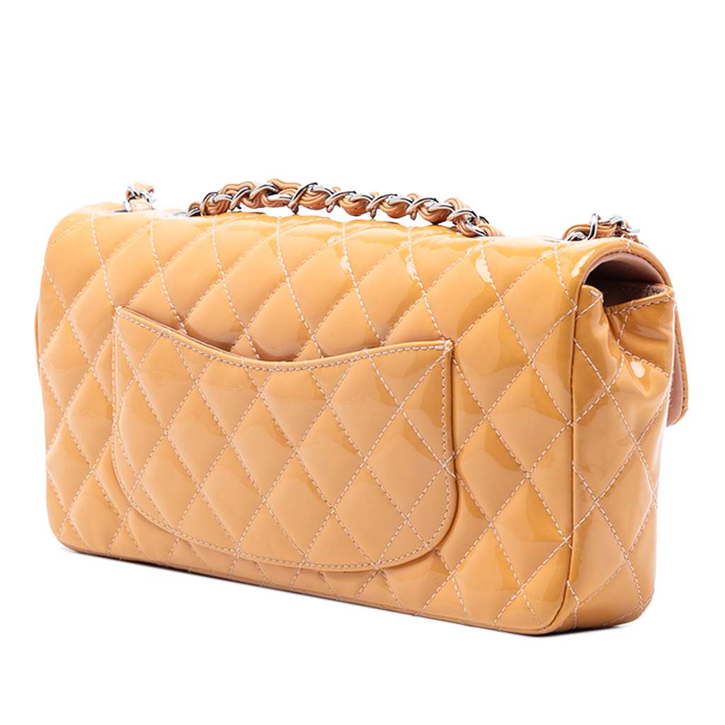 Chanel Classic Patent East West Single Flap Brown Leather Very good condition - Back View