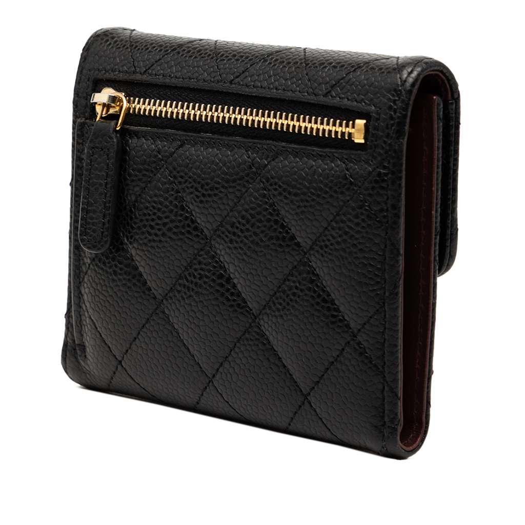 Chanel CC Quilted Caviar Trifold Wallet Black Leather Good condition - Back View