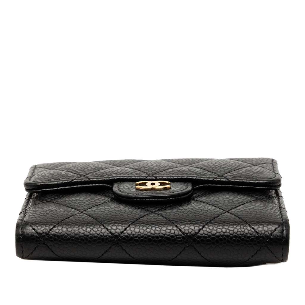 Chanel CC Quilted Caviar Trifold Wallet Black Leather Good condition - Inside View
