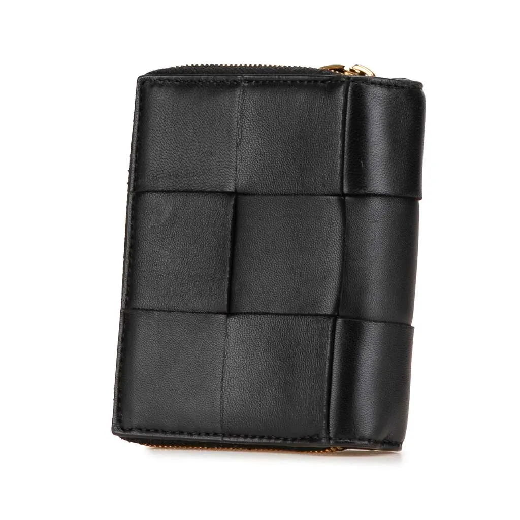 Bottega Veneta Lambskin Maxi Intreccio Cassette Bifold Zip Wallet Black Leather Very good - Back View