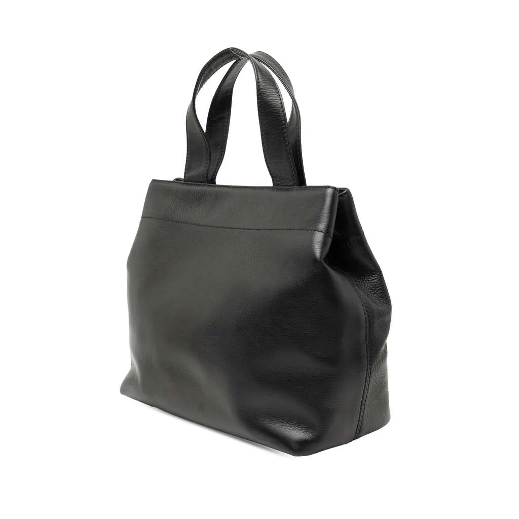 Chanel CC Lambskin Turnlock Satchel Black Leather Good - Back View