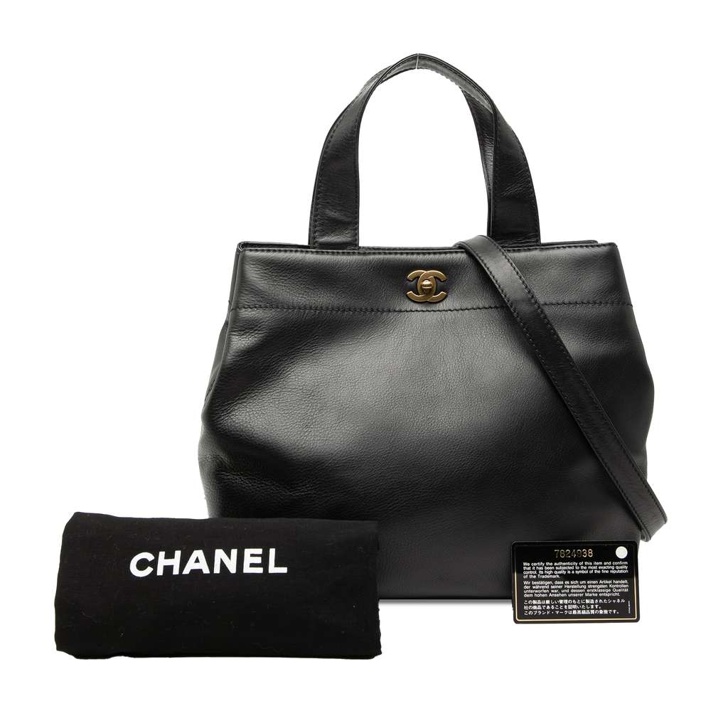 Chanel CC Lambskin Turnlock Satchel Black Medium Leather