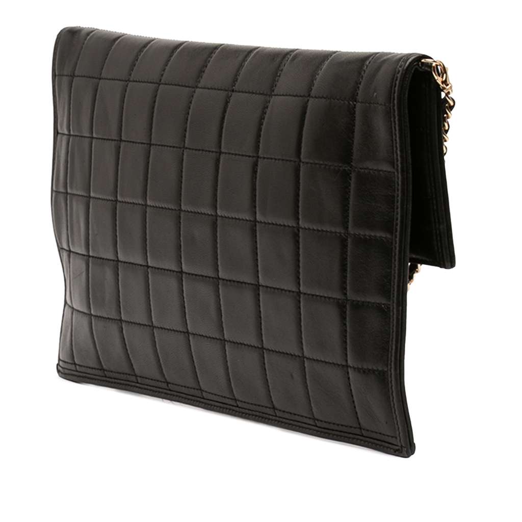 Chanel CC Chocolate Bar Lambskin Fold Down Envelope Shoulder Bag Black Leather Good condition - Back View