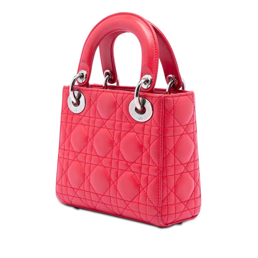Dior Mini Lambskin Cannage Lady Dior Red Leather Good condition - Back View