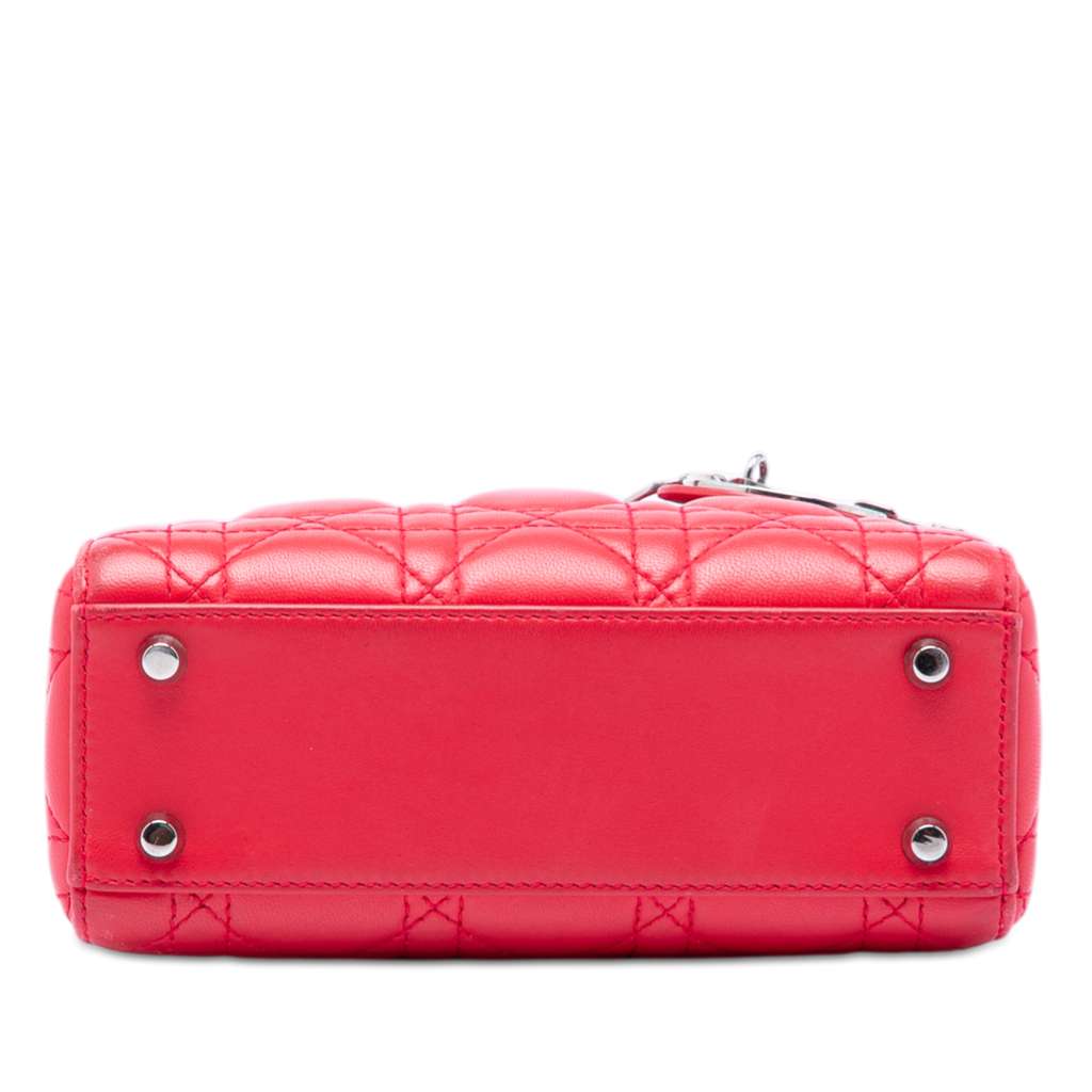 Dior Mini Lambskin Cannage Lady Dior Red Leather Good condition - Inside View