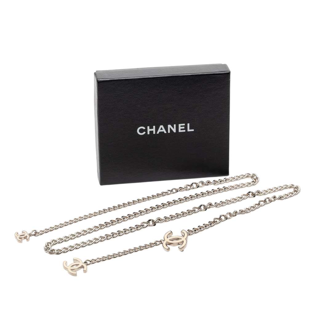 Chanel Silver Plated Lacquered CC Chain Link Belt Silver Metal Good condition - Box View